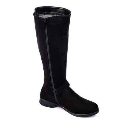 Faux Suede Knee-High Boots – Black