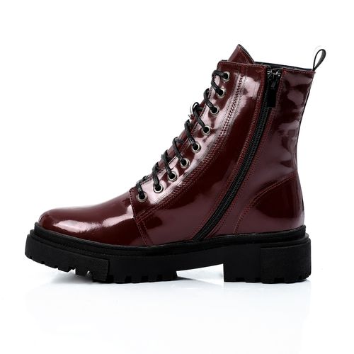 Patent Faux Leather Chunky Combat Boots – Burgundy