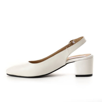 Faux Leather Slingback Block Heel Pumps – White