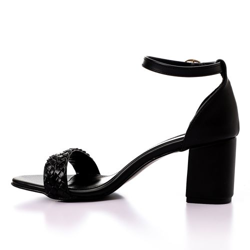 Faux Leather Braided Sandal - Black