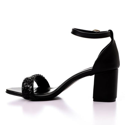 Faux Leather Braided Sandal - Black