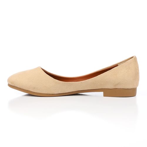 Suede Texture Ballet Flats – Beige
