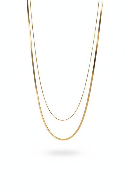 Stainless Steel Layered Snake Chain Necklace – Gold