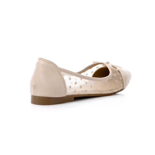 Faux Leather Mesh Polka Dot Ballet Flats – Beige
