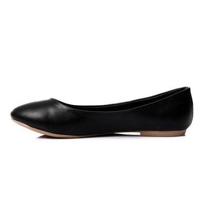 Faux Leather Round Toe Ballet Flats – Black