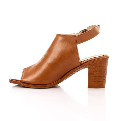 Suede Slingback Open-Toe Block Heels - Tan