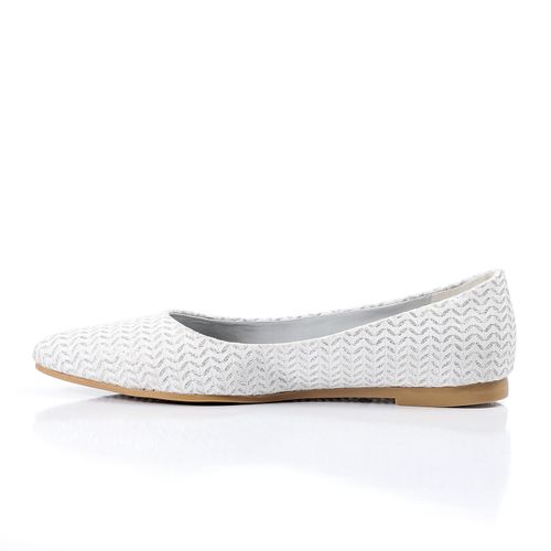 Fabric Textured Pointed Toe Flats – White