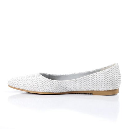 Fabric Textured Pointed Toe Flats – White