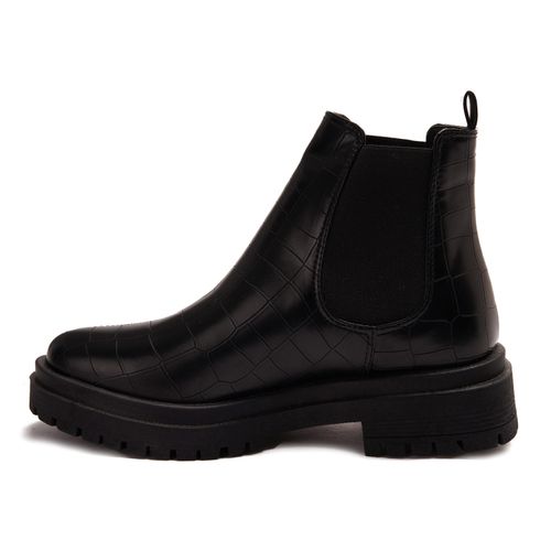Faux Leather Croc-Embossed Chelsea Boot - Black