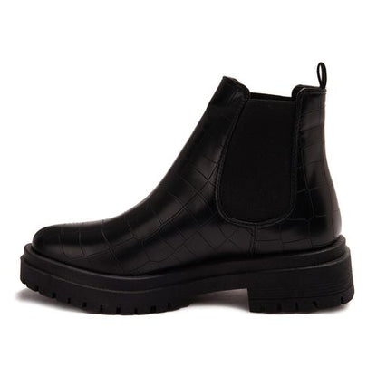 Faux Leather Croc-Embossed Chelsea Boot - Black