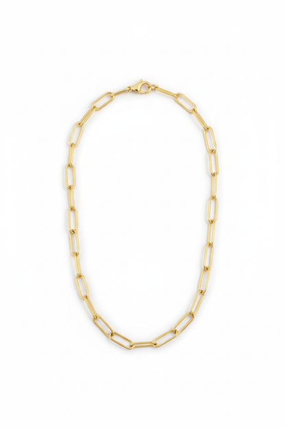 Stainless Steel Paperclip Chain Necklace – Gold