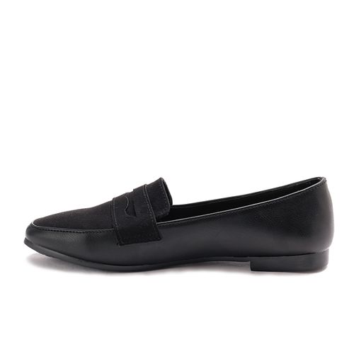 Faux Leather Penny Loafers - Black