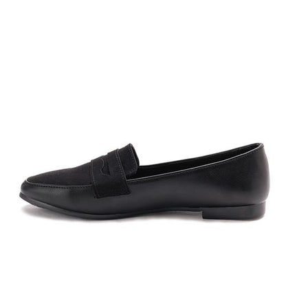 Faux Leather Penny Loafers - Black