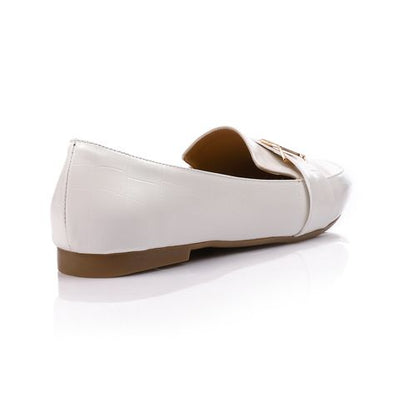 Faux Leather Croc Pattern Loafers – White