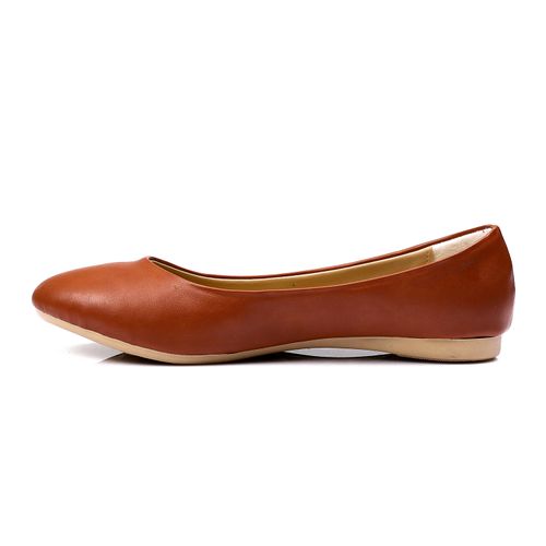 Faux Leather Ballet Flats - Brown