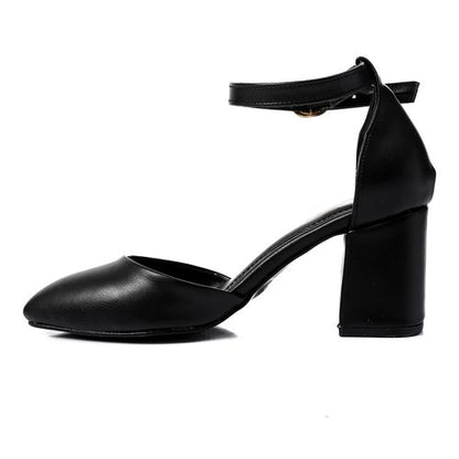 Faux Leather Heeled Shoes - Black