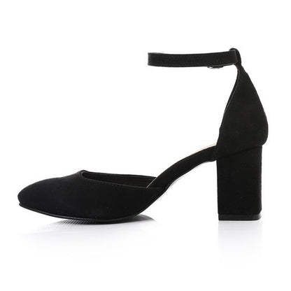 Faux Suede Pointed-Toe Ankle Strap Heels - Black