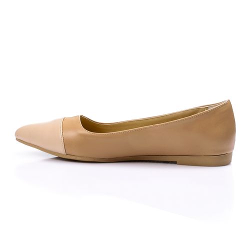 Leather Bi-Tone Ballerina - Café