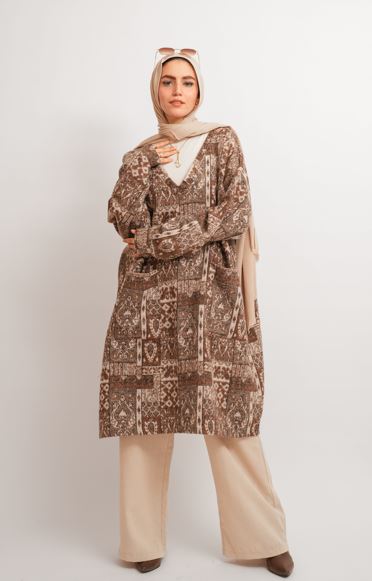 Knitted Wool Patchwork Tunic – Brown