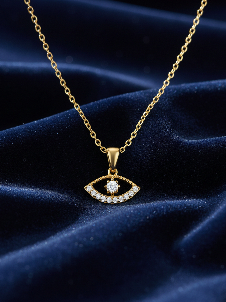Stainless Steel Crystal Eye Pendant Necklace – Gold