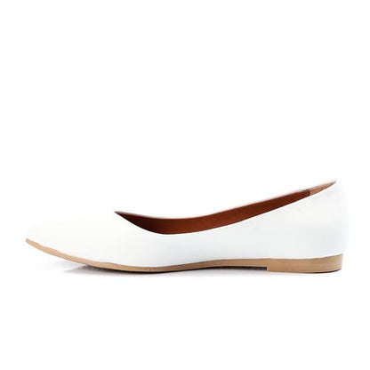 Faux Leather Pointed Toe Ballet Flats – White