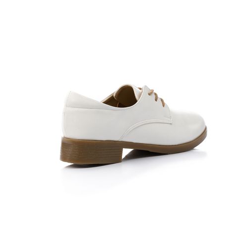 Faux Leather Lace-Up Oxford Shoes – White