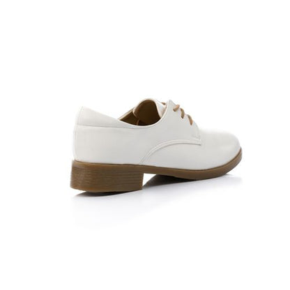 Faux Leather Lace-Up Oxford Shoes – White
