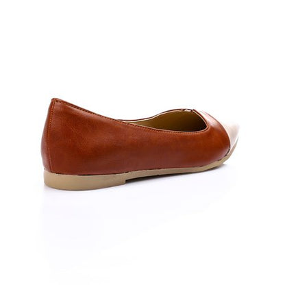 Faux Leather Color-Block Ballet Flats – Tan & Nude