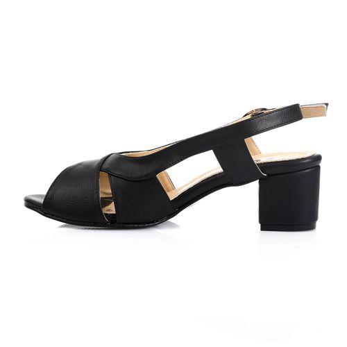 Faux Leather Criss-Cross Block Heel Sandals - Black