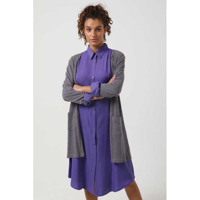 Self Striped Cardigan - Grey