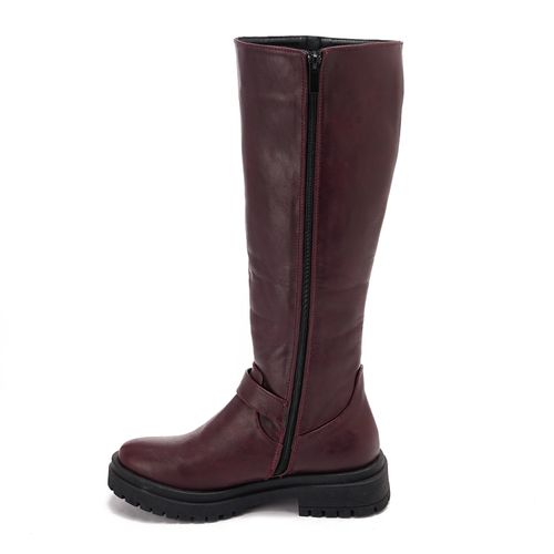 Faux Leather Knee-High Boots – Burgundy