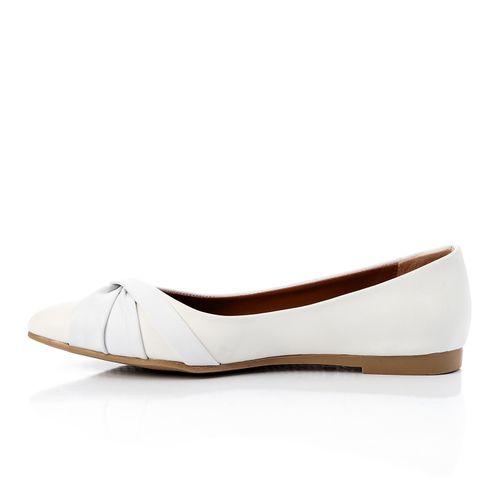 Faux Leather Pleated Pointed Flats – White