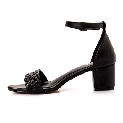 Faux Leather Braided Sandal - Black