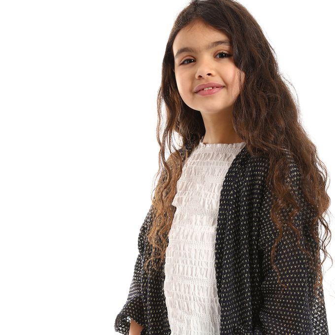 3/4 Sleeves Open Neckline With Front Pockets Cardigan Girls Set