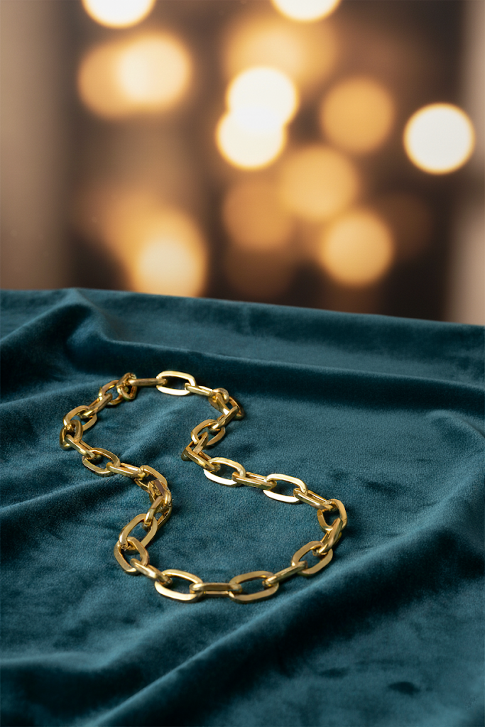 Zinc Alloy Wide Oval Link Chain Necklace – Gold