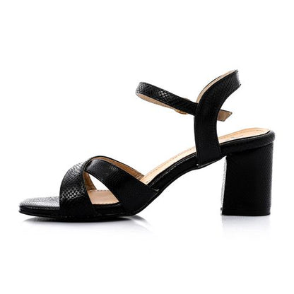 Faux Leather Open-Toe Cut-Out Block Heel Sandal