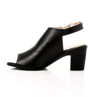 Faux Leather Slingback Open-Toe Block Heels - Black