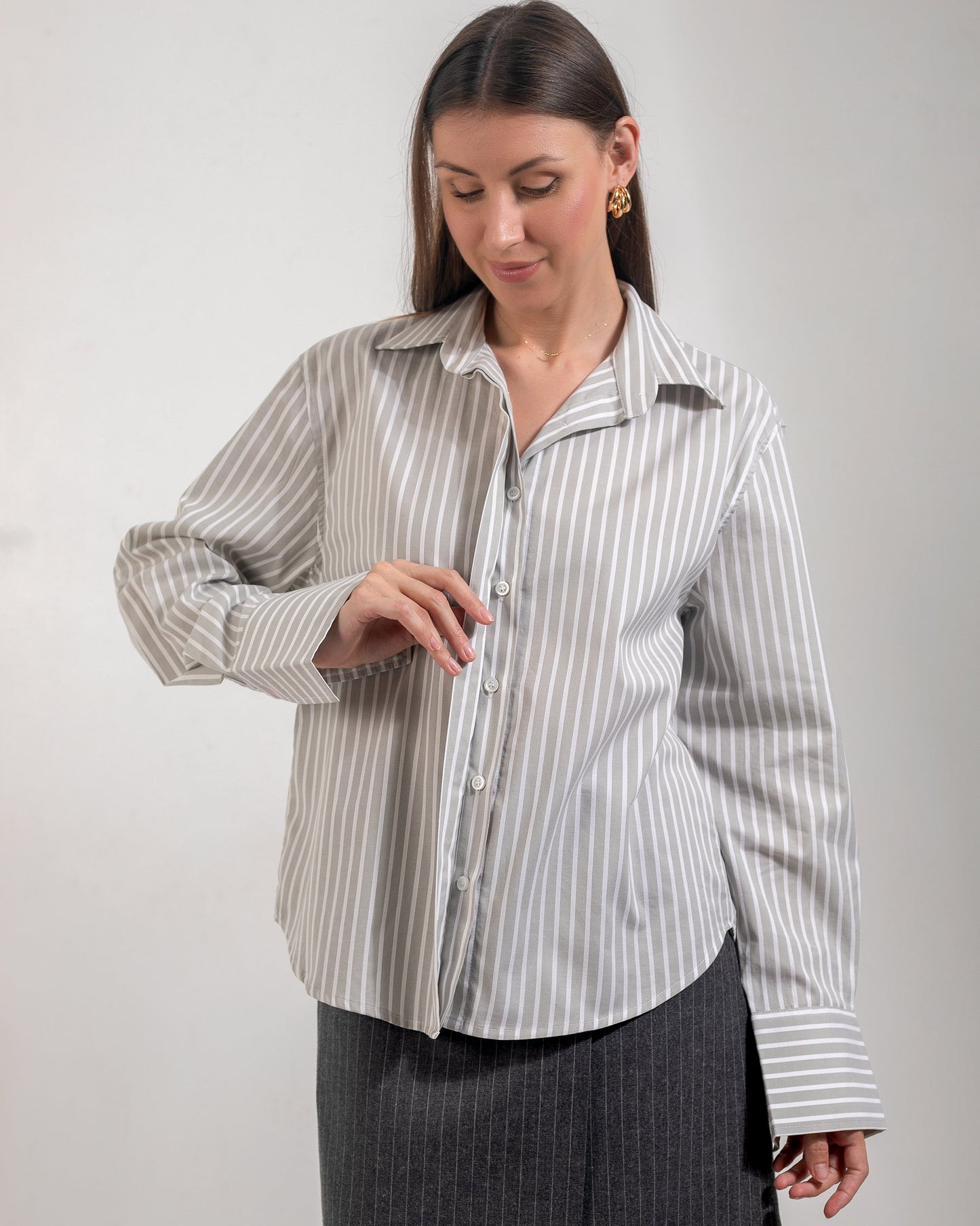 Cotton Classic Striped Shirt - Grey