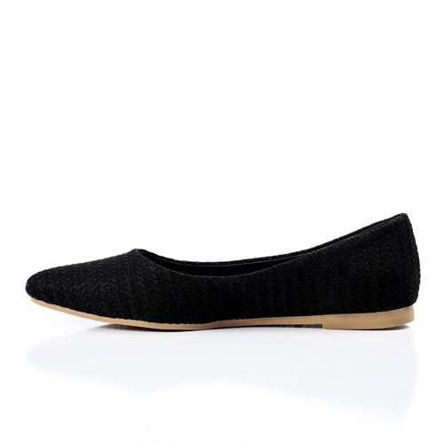 Fabric Textured Pointed Toe Flats – Black