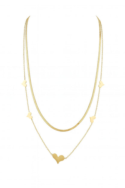 Stainless Steel Double-Layer Heart Charm Necklace – Gold