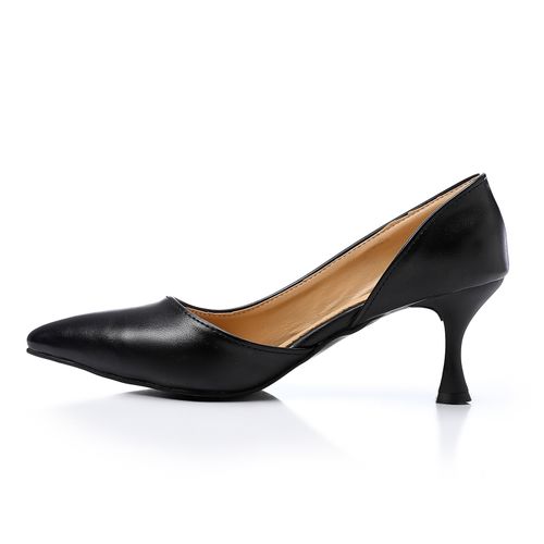 Faux Leather Pointed-Toe Kitten Heel Pumps - Black