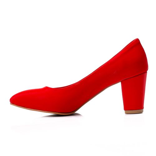 Faux Leather Pointed-Toe Block Heels - Red