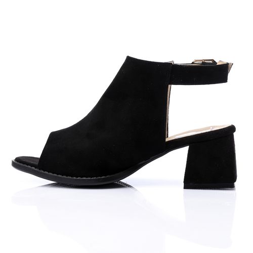 Faux Leather Slingback Block Heel Shoes - Black