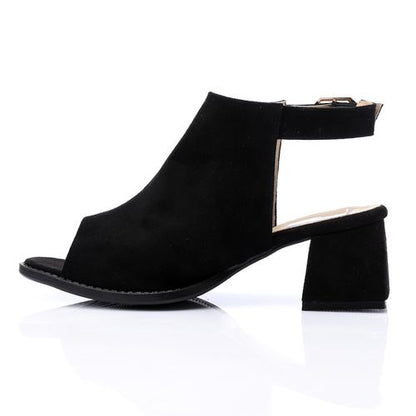 Faux Leather Slingback Block Heel Shoes - Black