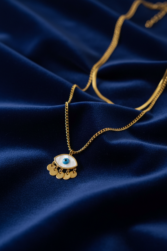 Stainless Steel Layered Evil Eye Pendant Necklace – Gold