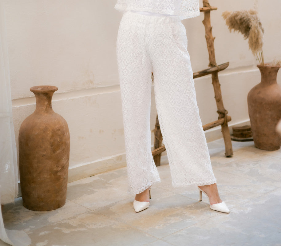 Lace Pattern Two-Piece Set – White