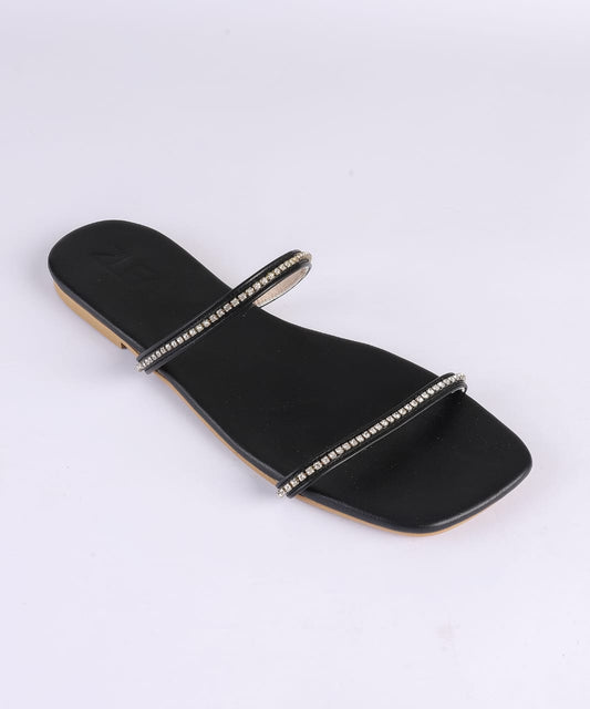 Faux leather Flat Sandals - Black