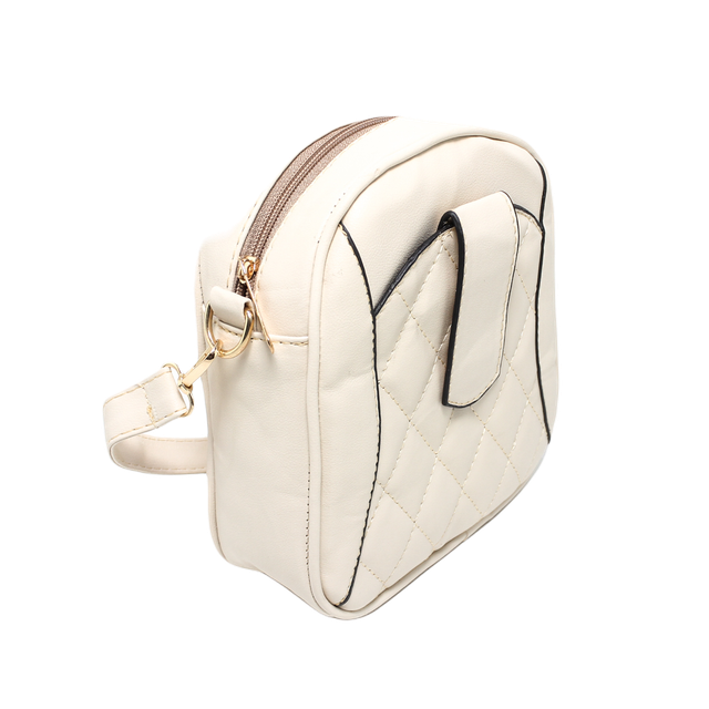 Faux Leather Quilted Mini Cross Bag - Beige