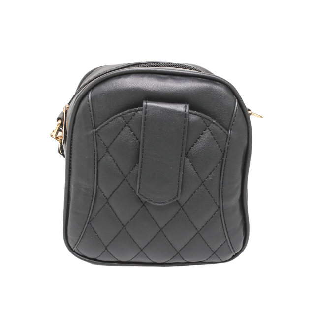Faux Leather Quilted Mini Cross Bag - Black