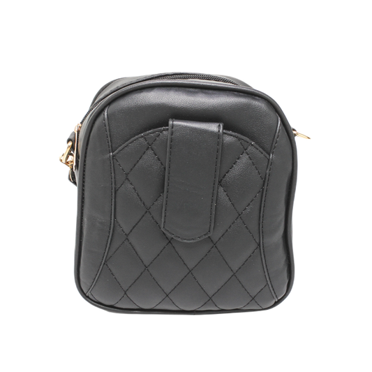 Faux Leather Quilted Mini Cross Bag - Black